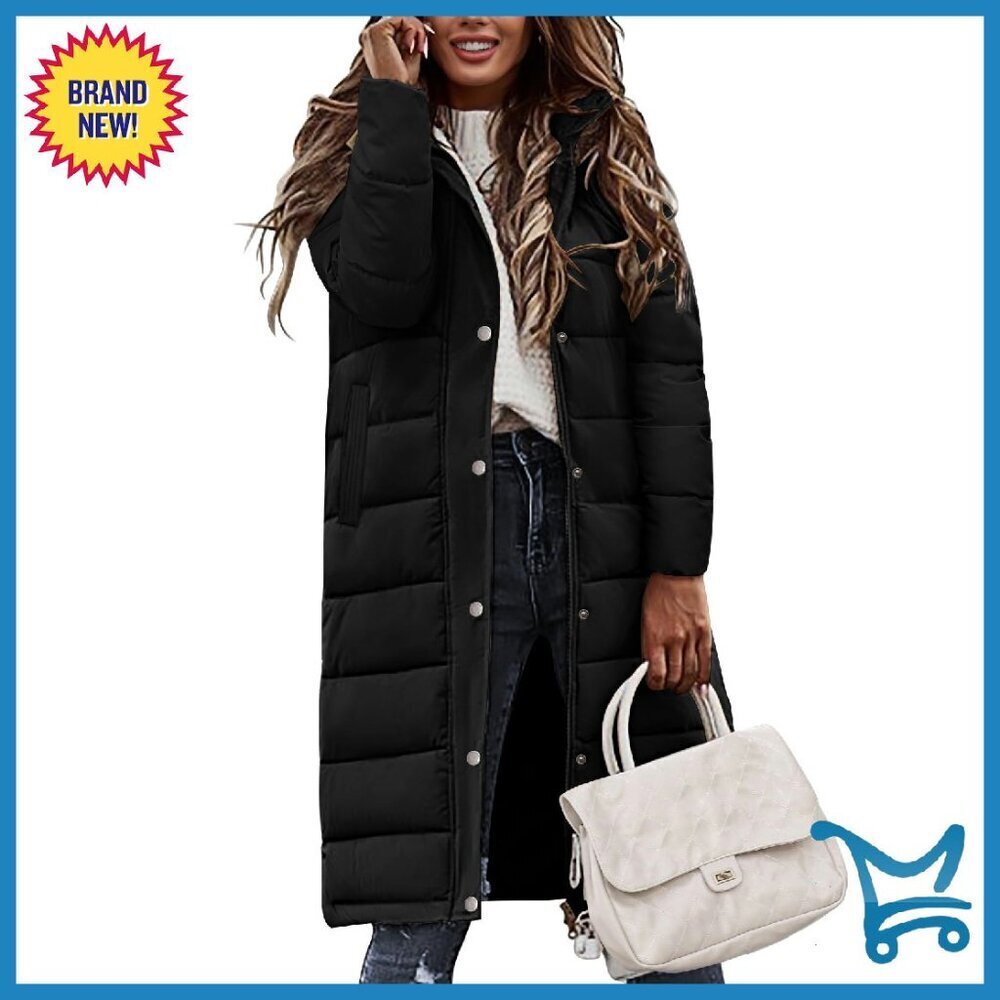 Women's Long Puffer Coat with Hood, Quilted Winter Jacket, Mid-Length Parka
